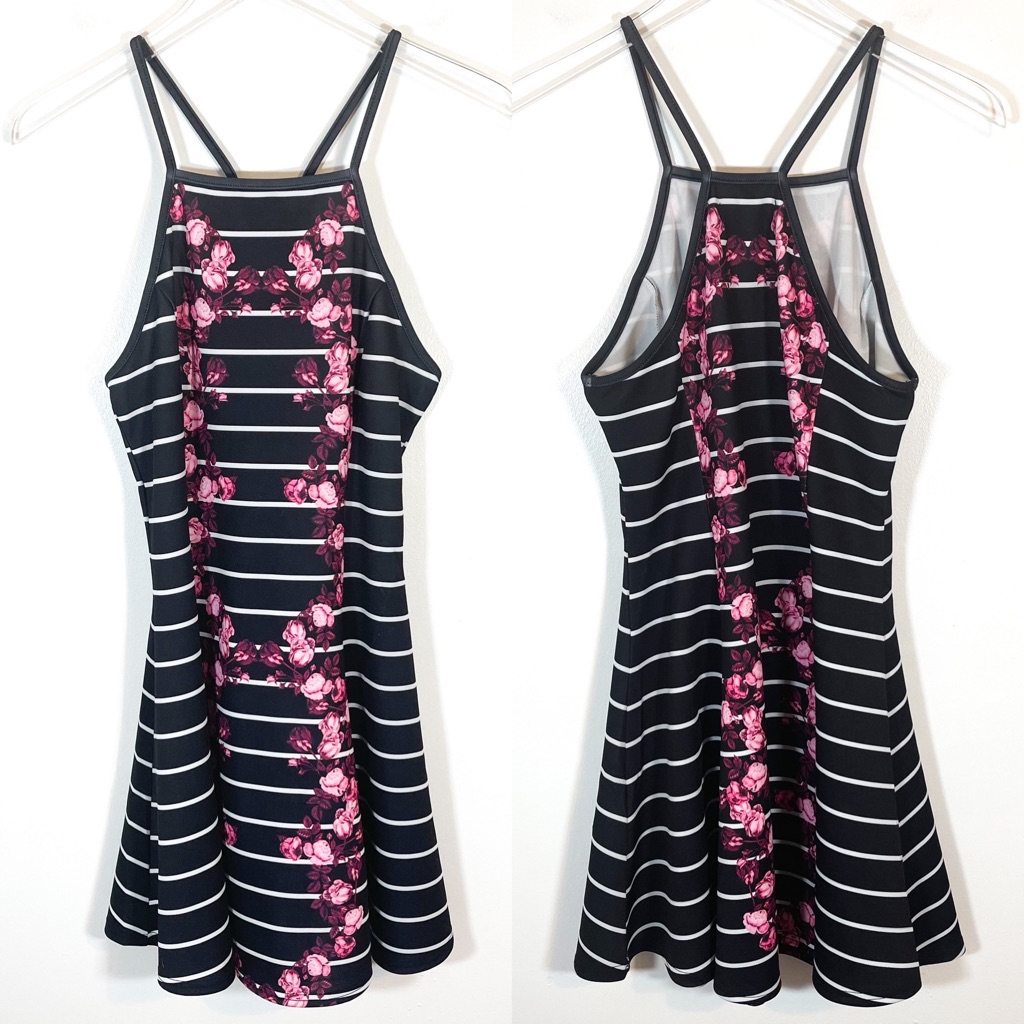Nwt Revolve Minkpink Mirror Striped Floral Spaghetti Strap Sundress High Neck
